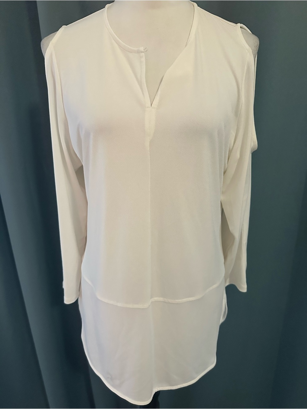 Lauren Ralph Lauren Women L Ivory Cold Shoulder Blouse High Low Tunic LS